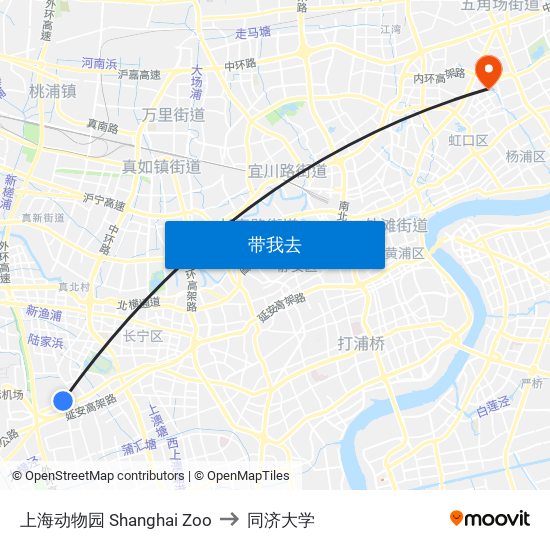 上海动物园 Shanghai Zoo to 同济大学 map