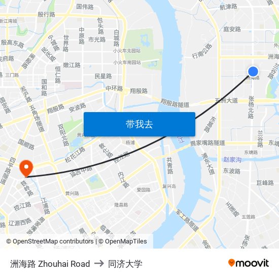 洲海路 Zhouhai Road to 同济大学 map