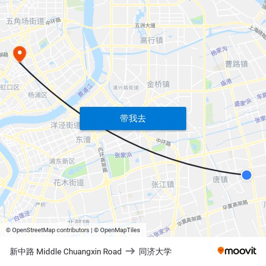 新中路 Middle Chuangxin Road to 同济大学 map