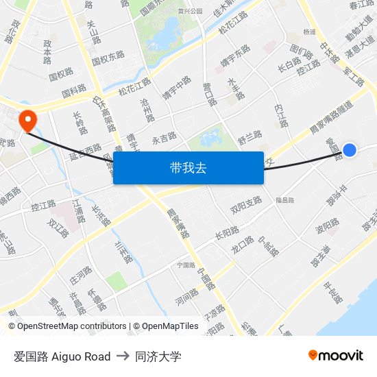 爱国路 Aiguo Road to 同济大学 map