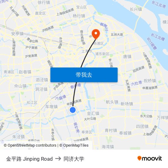 金平路 Jinping Road to 同济大学 map