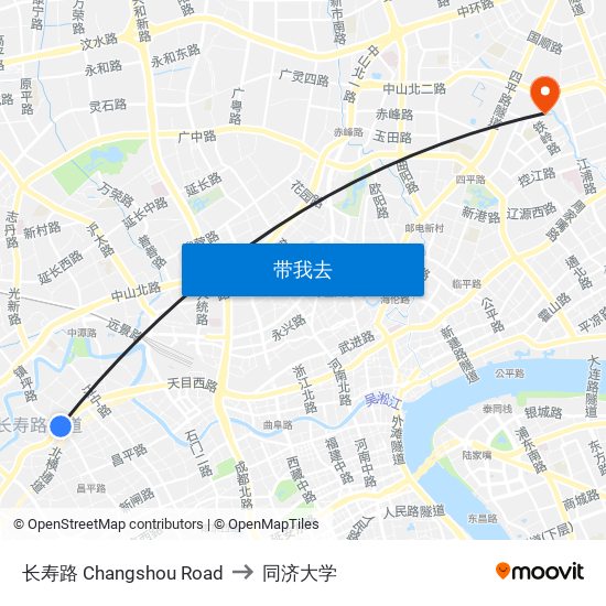 长寿路 Changshou Road to 同济大学 map