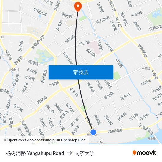 杨树浦路 Yangshupu Road to 同济大学 map