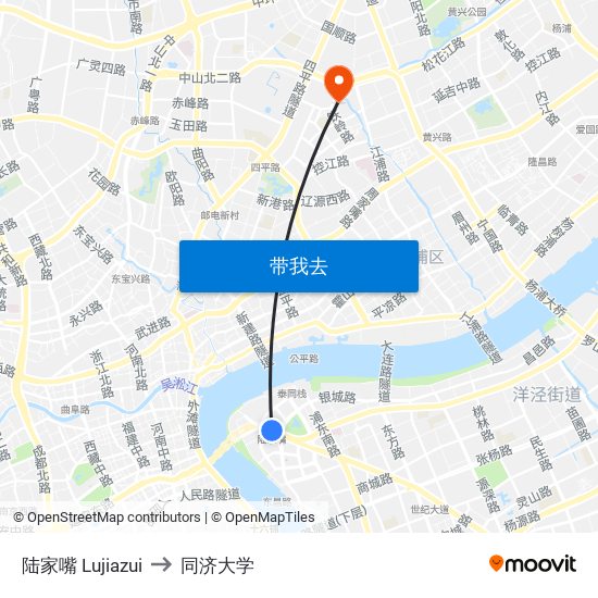 陆家嘴 Lujiazui to 同济大学 map