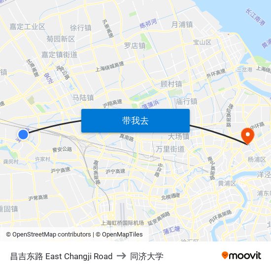 昌吉东路 East Changji Road to 同济大学 map