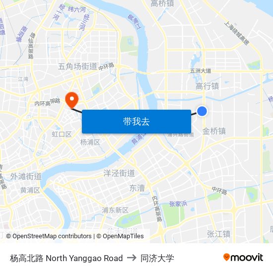 杨高北路 North Yanggao Road to 同济大学 map