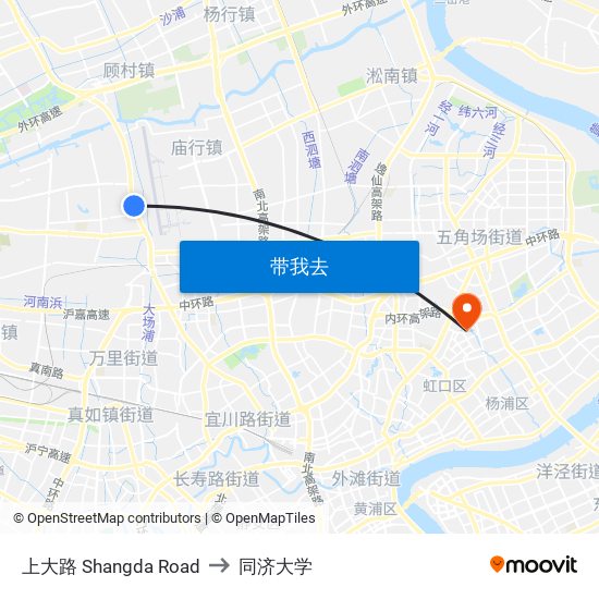 上大路 Shangda Road to 同济大学 map