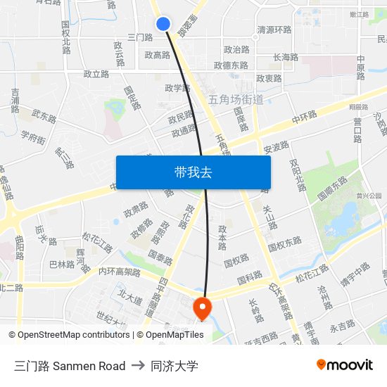 三门路 Sanmen Road to 同济大学 map