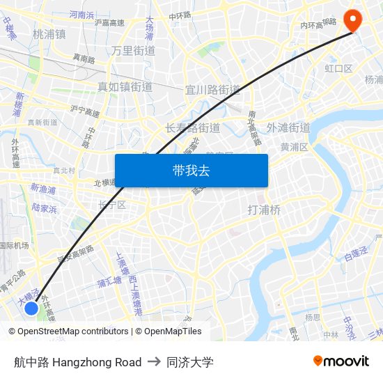 航中路 Hangzhong Road to 同济大学 map