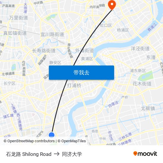石龙路 Shilong Road to 同济大学 map