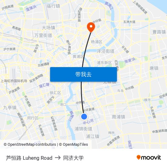 芦恒路 Luheng Road to 同济大学 map