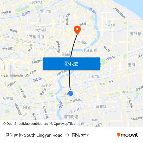 灵岩南路 South Lingyan Road to 同济大学 map