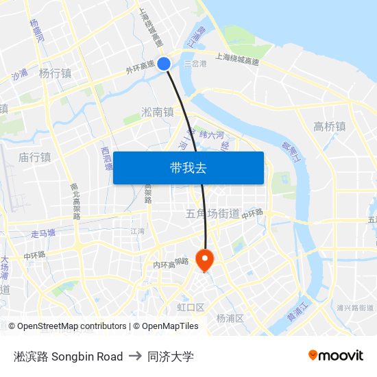 淞滨路 Songbin Road to 同济大学 map