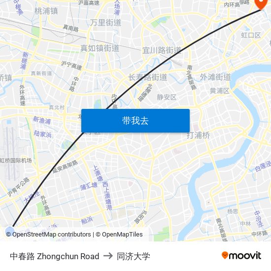 中春路 Zhongchun Road to 同济大学 map