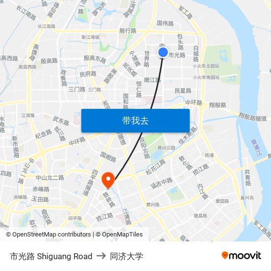 市光路 Shiguang Road to 同济大学 map