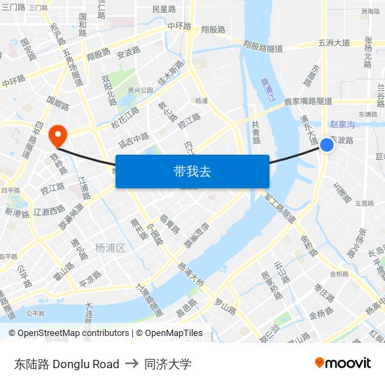 东陆路 Donglu Road to 同济大学 map