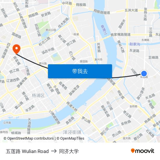 五莲路 Wulian Road to 同济大学 map