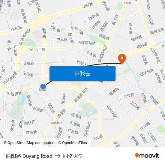 曲阳路 Quyang Road to 同济大学 map