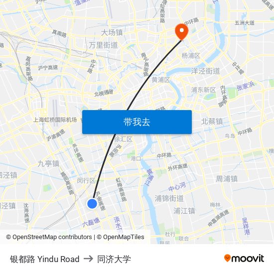 银都路 Yindu Road to 同济大学 map