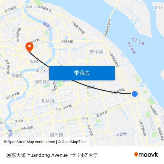 远东大道 Yuandong Avenue to 同济大学 map