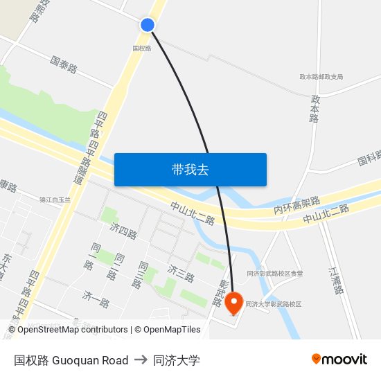国权路 Guoquan Road to 同济大学 map