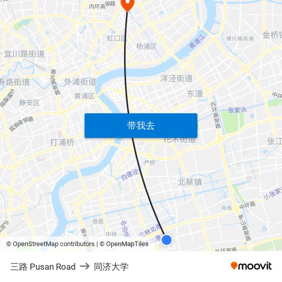 三路 Pusan Road to 同济大学 map