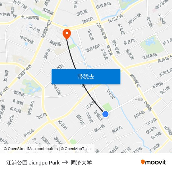 江浦公园 Jiangpu Park to 同济大学 map