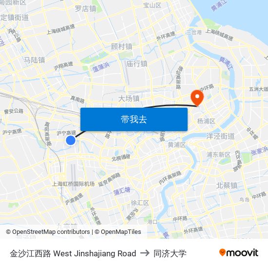 金沙江西路 West Jinshajiang Road to 同济大学 map