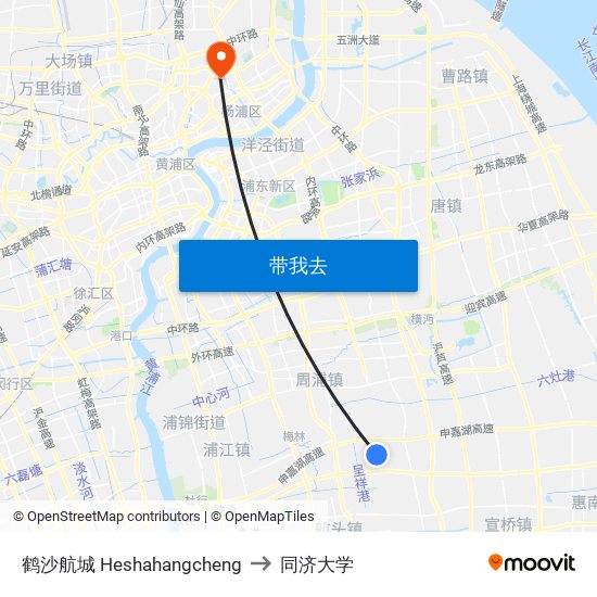 鹤沙航城 Heshahangcheng to 同济大学 map