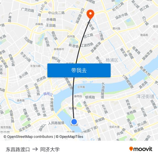 东昌路渡口 to 同济大学 map