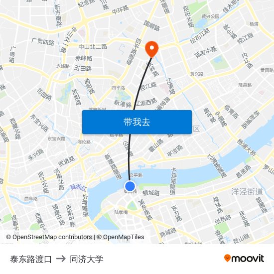 泰东路渡口 to 同济大学 map