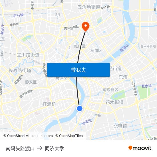 南码头路渡口 to 同济大学 map