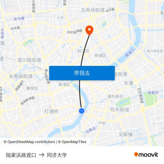 陆家浜路渡口 to 同济大学 map