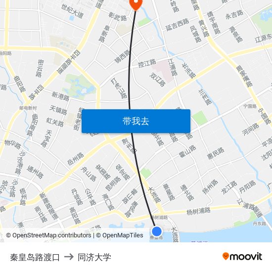 秦皇岛路渡口 to 同济大学 map