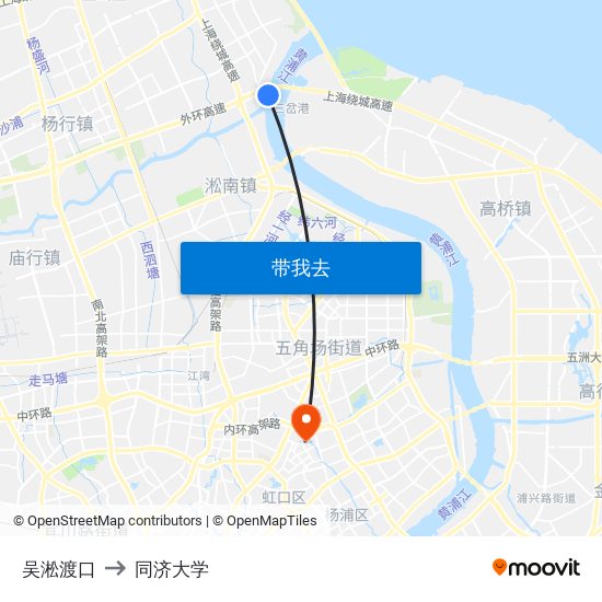 吴淞渡口 to 同济大学 map