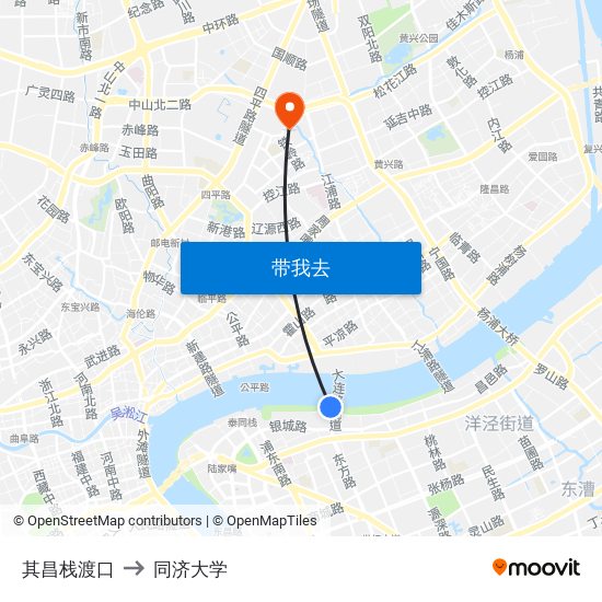 其昌栈渡口 to 同济大学 map