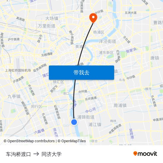 车沟桥渡口 to 同济大学 map