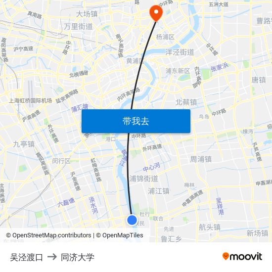 吴泾渡口 to 同济大学 map