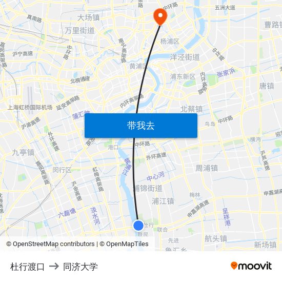 杜行渡口 to 同济大学 map