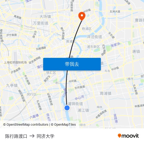 陈行路渡口 to 同济大学 map