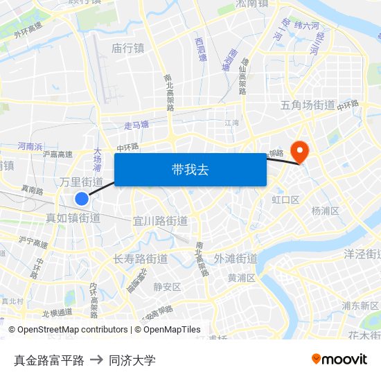 真金路富平路 to 同济大学 map