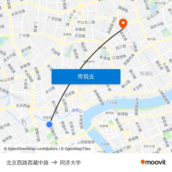 北京西路西藏中路 to 同济大学 map