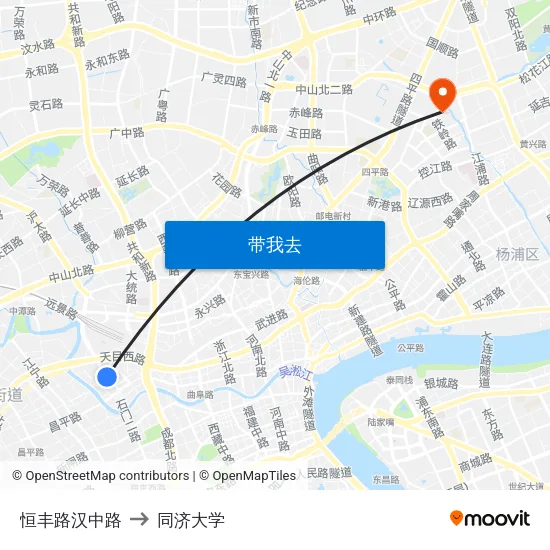 恒丰路汉中路 to 同济大学 map