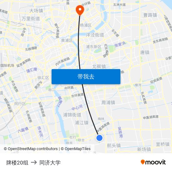 牌楼20组 to 同济大学 map