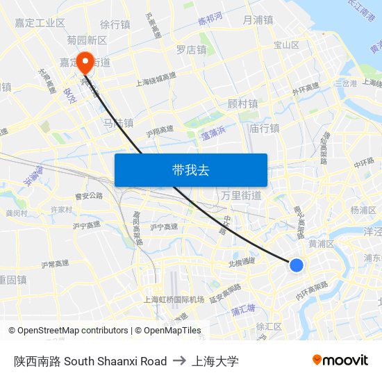 陕西南路 South Shaanxi Road to 上海大学 map