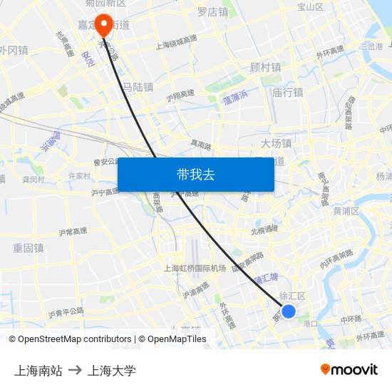 上海南站 to 上海大学 map
