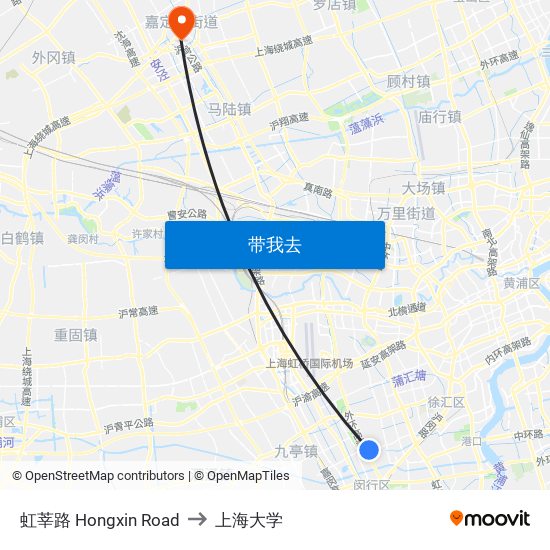 虹莘路 Hongxin Road to 上海大学 map