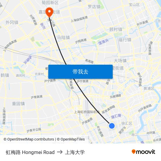 虹梅路 Hongmei Road to 上海大学 map