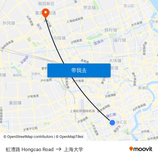 虹漕路 Hongcao Road to 上海大学 map