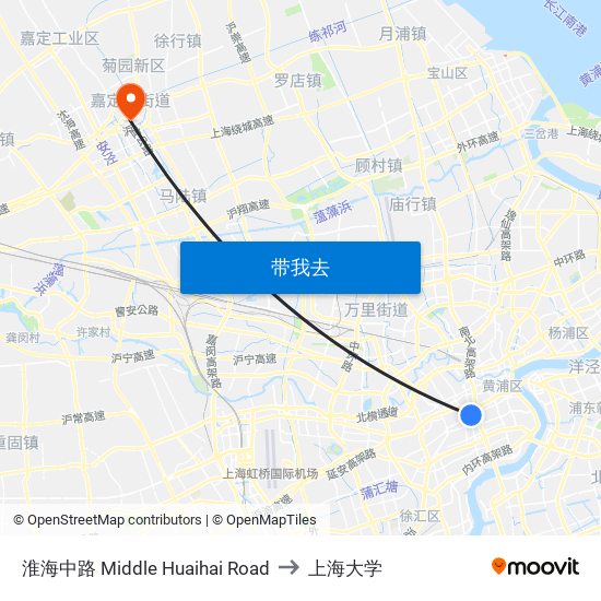 淮海中路 Middle Huaihai Road to 上海大学 map